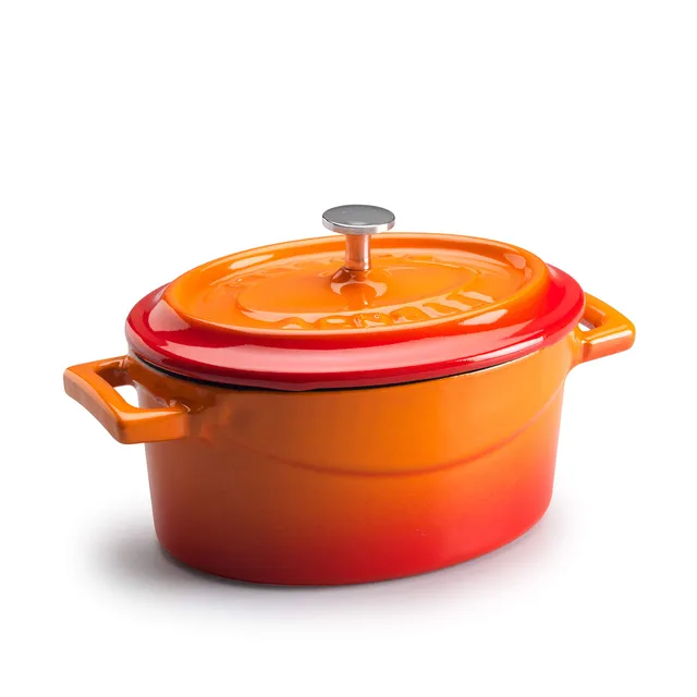 pentole-agnelli-casseruola-ovale-in-ghisa-con-2-maniglie-arancione-12-x-9-cm-lin image 1