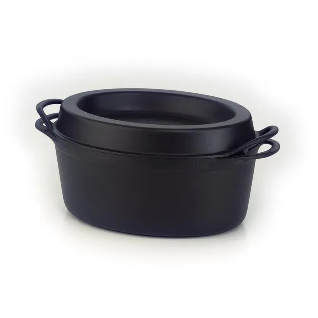 le-creuset-doufeu-ovale-in-ghisa-vetrificata-32-cm-nero-matt-con-coperchio-per-c image 1