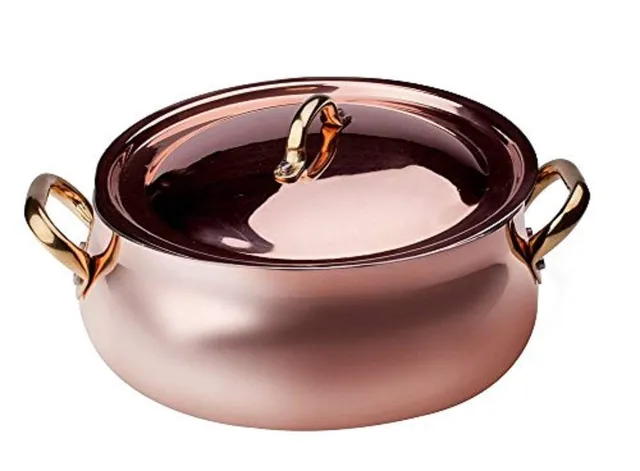 pentole-agnelli-alcu108c24-casseruola-bassa-bombata-in-rame-stagnato-a-mano-con- image 1