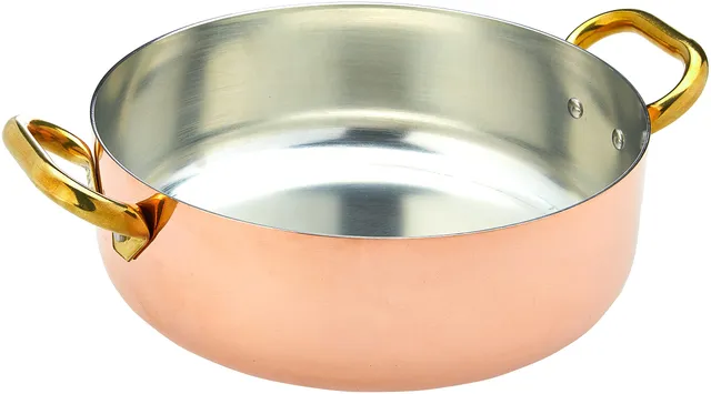 pentole-agnelli-alcu10628-casseruola-bassa-in-rame-stagnato-a-mano-con-2-manigli image 1