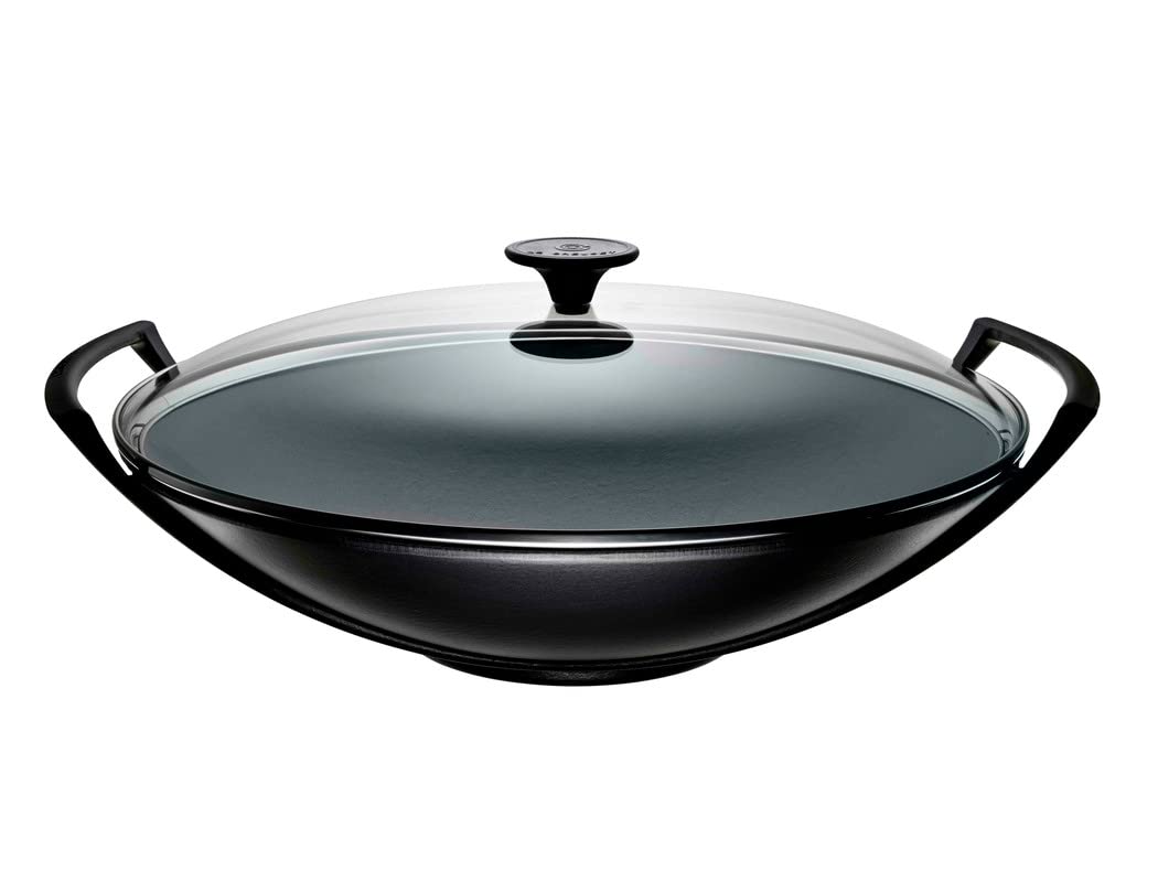 le-creuset-wok-in-ghisa-vetrificata-con-coperchio-in-vetro-36-cm-4-5-l-nero-matt image 1