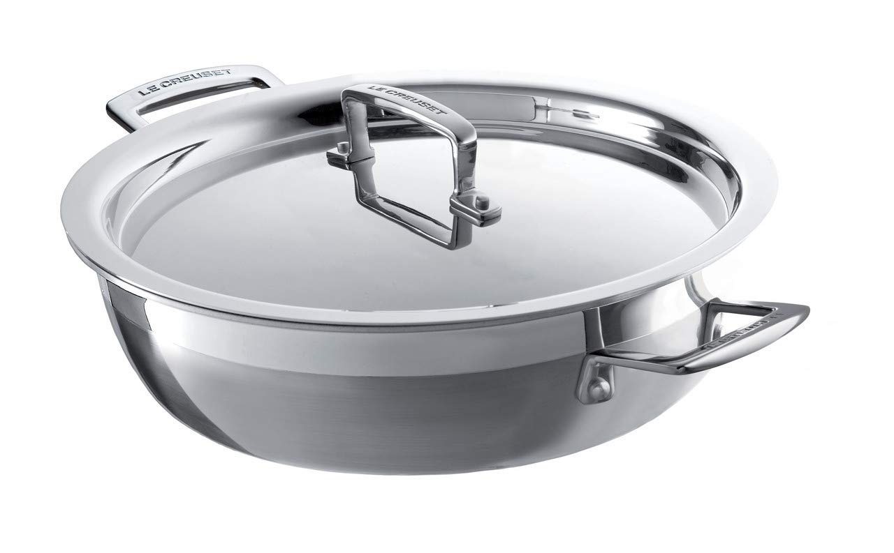 le-creuset-tegame-multistrato-3-ply-con-coperchio-26-cm-acciaio-inox-compatibile image 1
