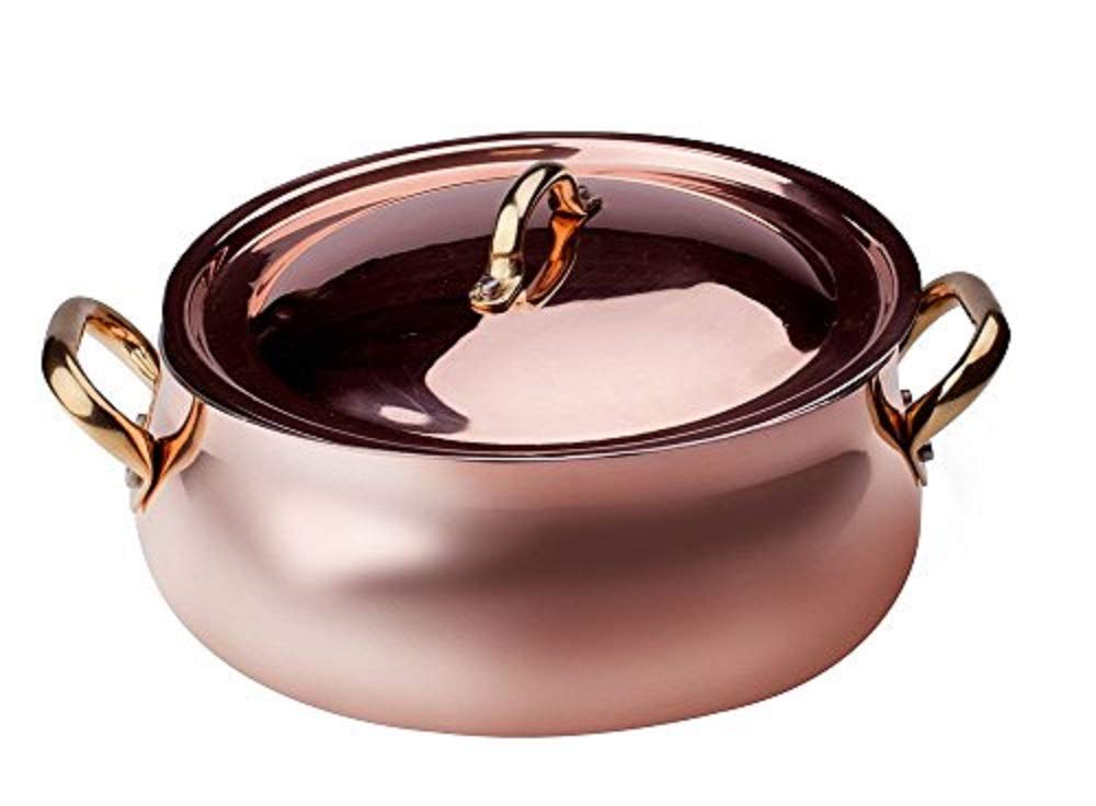 pentole-agnelli-alcu108c24-casseruola-bassa-bombata-in-rame-stagnato-a-mano-con- image 1