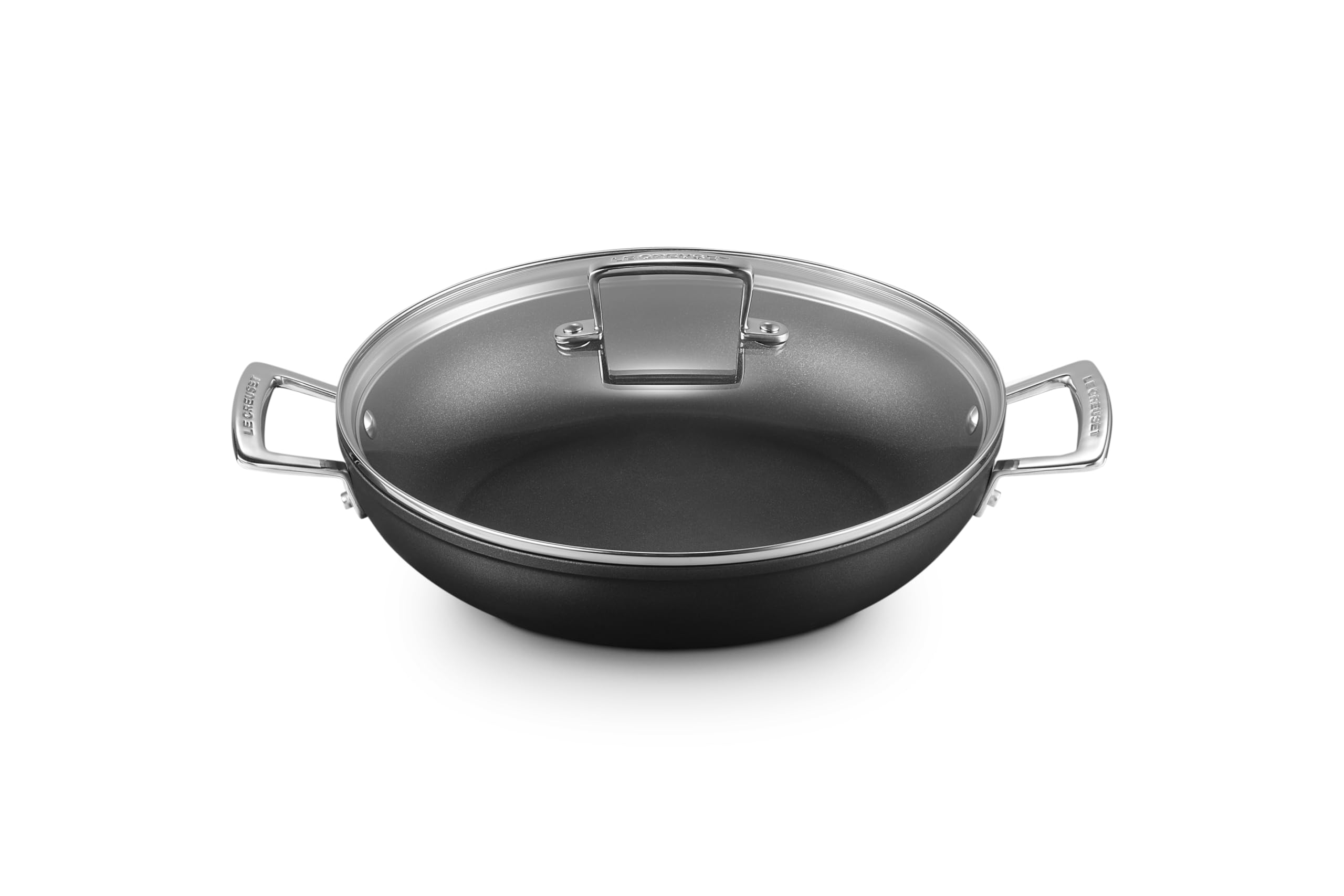 le-creuset-tegame-basso-in-alluminio-antiaderente-con-coperchio-vetro-28-cm-nero image 1