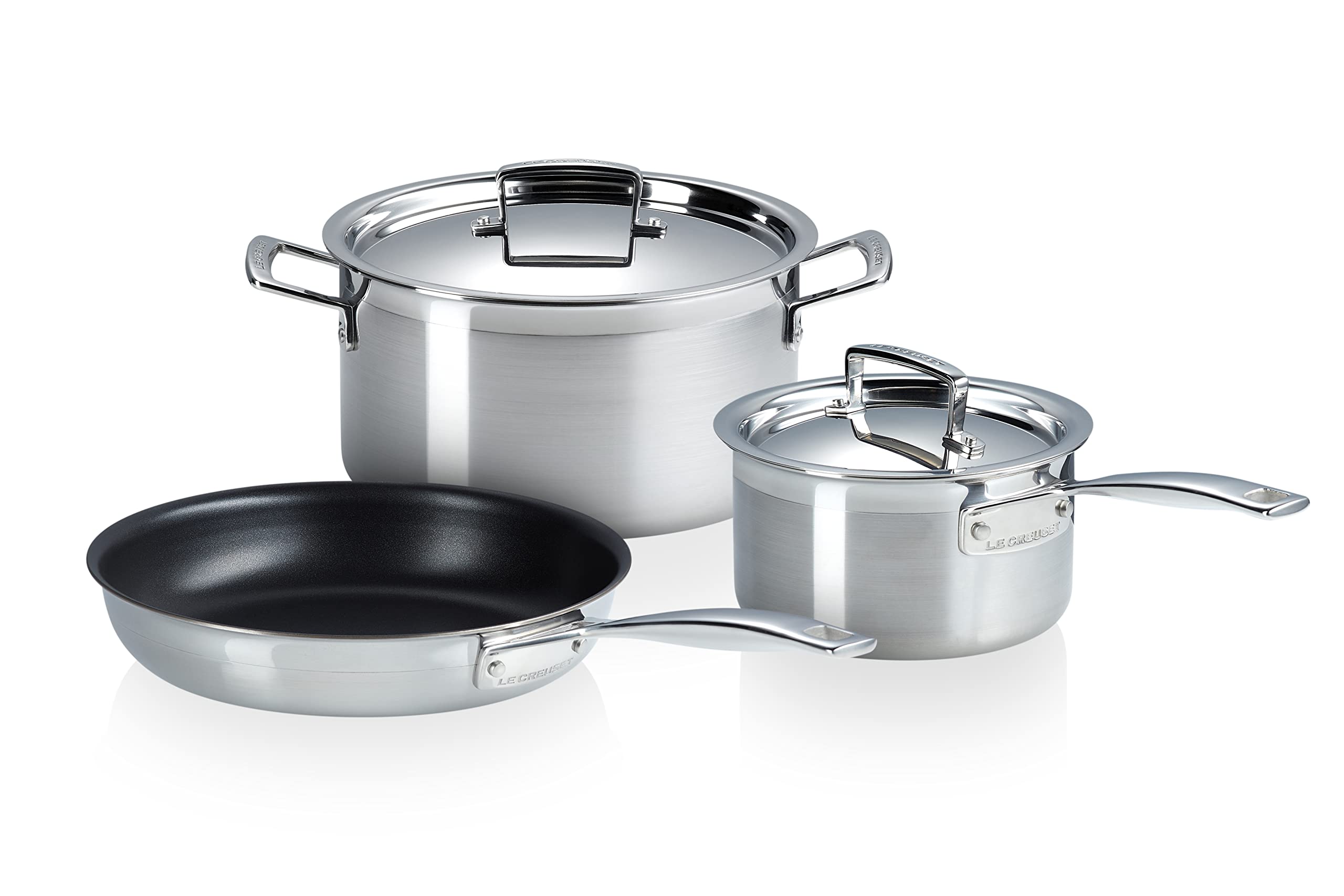 le-creuset-set-3-pentole-3-ply-in-acciaio-inox-24-24-16-cm-con-coperchi image 1